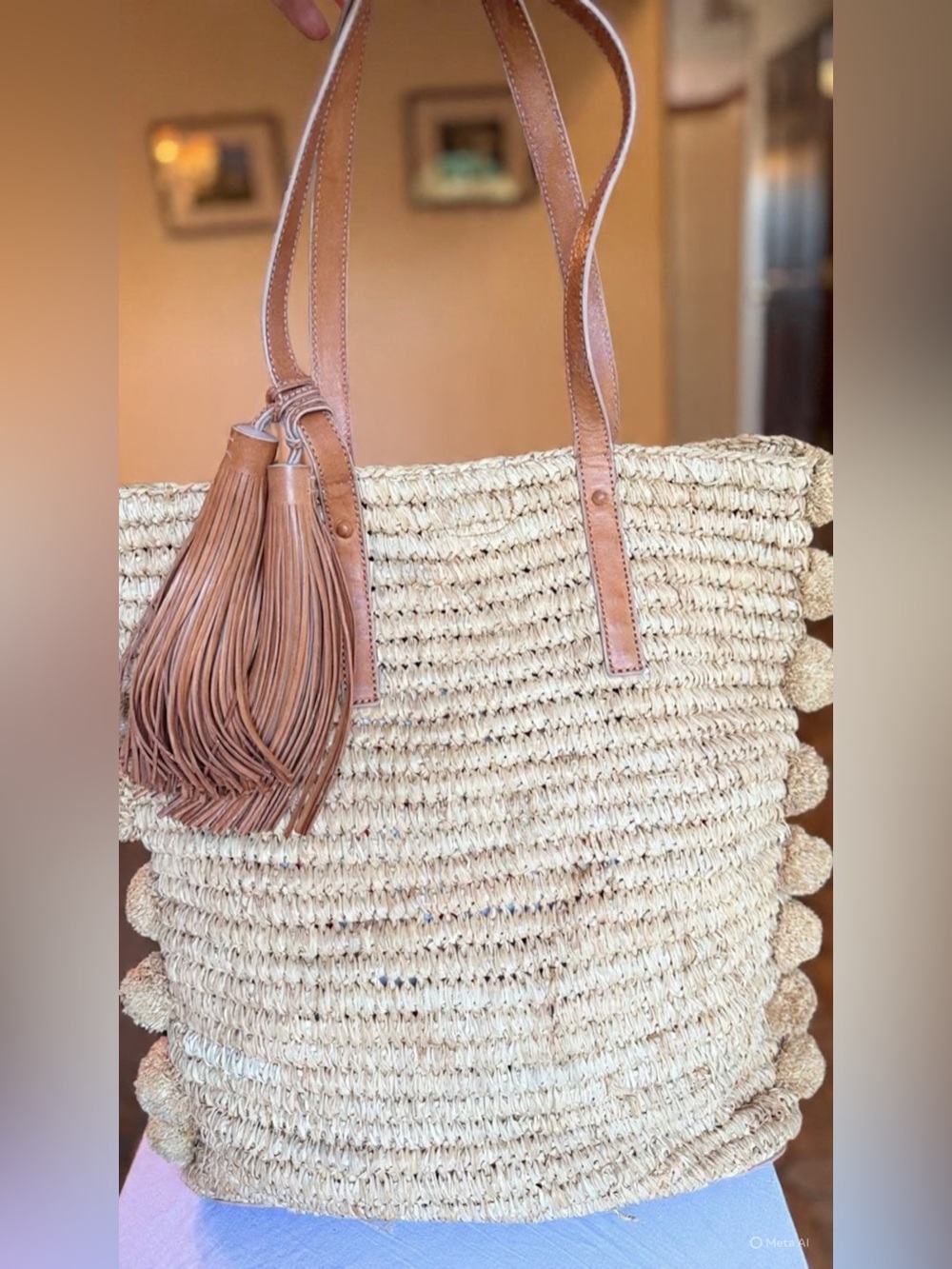 Loeffler Randall Raffia Tote Beach Bag w/ Leather Tassels + Dust Bag